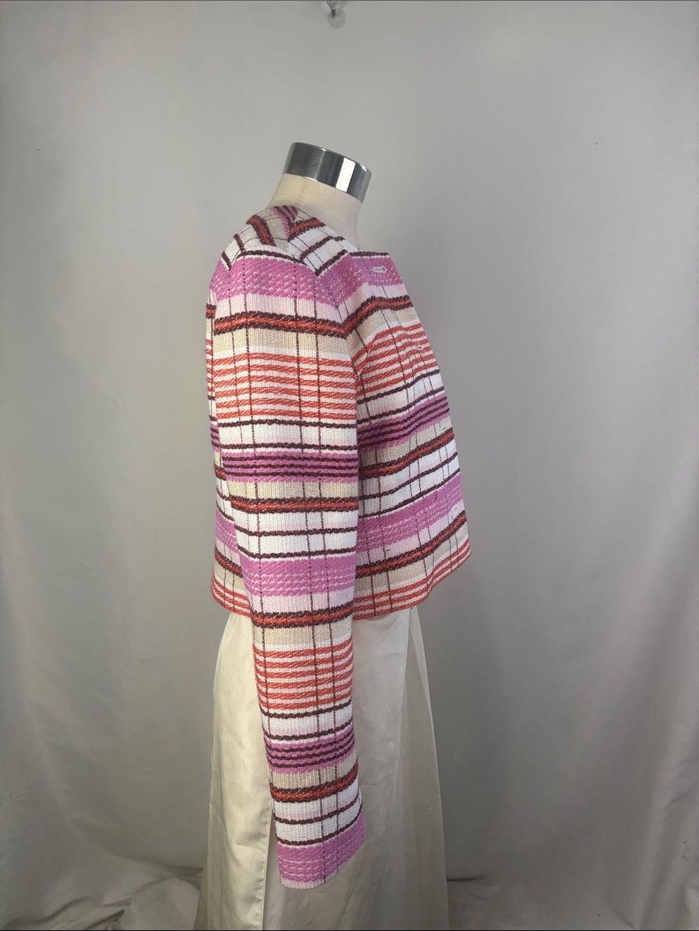 NWT ANN TAYLOR PINK STRIPED CROPPED JACKET - Picture 5 of 9